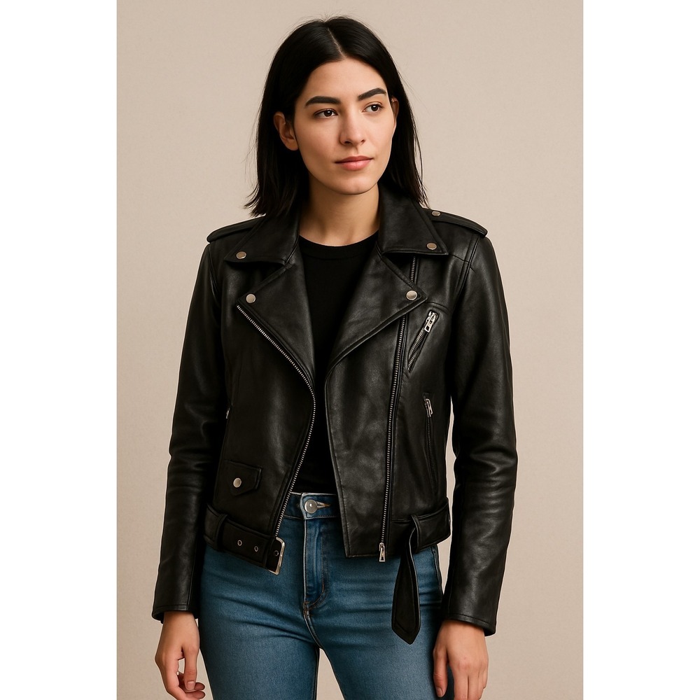 XXL Black Faux Leather Moto Jacket - FAHSYEE Belted Biker Style NWT 90s-2000 Y2K